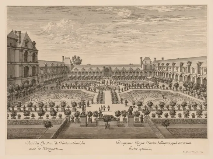 Framed Print : Vue du Chateau de Fontainebleau, du cote de lOrangerie, 1679. Creator Framed Print : Vue du Chateau de Fontainebleau, du cote de lOrangerie, 1679. Creator