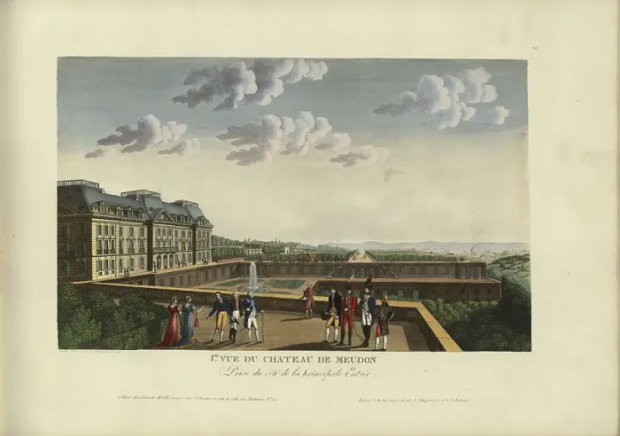 Framed Print : Vue du château de Meudon, prise du côté de la principale entrée, 1817-1824. Creator: Courvoisier-Voisin, Henri (1757-1830) Framed Print : Vue du château de Meudon, prise du côté de la principale entrée, 1817-1824. Creator: Courvoisier-Voisin, Henri (1757-1830)