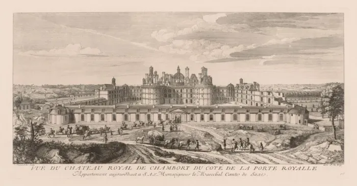 Framed Print : Vue du Chateau royal de Chambord, du cote de la Porte royale. Creator: Jacques Rigaud Framed Print : Vue du Chateau royal de Chambord, du cote de la Porte royale. Creator: Jacques Rigaud