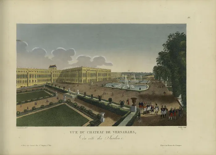 Framed Print : Vue du château de Versailles, du côté des jardins, 1817-1824. Creator: Courvoisier-Voisin, Henri (1757-1830) Framed Print : Vue du château de Versailles, du côté des jardins, 1817-1824. Creator: Courvoisier-Voisin, Henri (1757-1830)