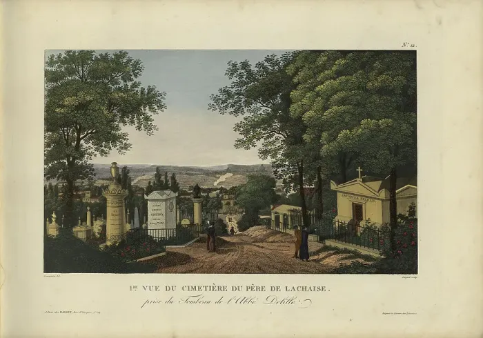 Framed Print : Vue du cimetière du Père de Lachaise, prise du tombeau de l'abbé Delille, 1817-1824. Creator: Courvoisier-Voisin, Henri (1757-1830) Framed Print : Vue du cimetière du Père de Lachaise, prise du tombeau de l'abbé Delille, 1817-1824. Creator: Courvoisier-Voisin, Henri (1757-1830)