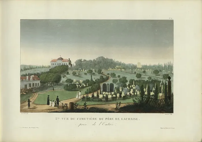 Framed Print : Vue du cimetière du Père de Lachaise prise de l'entrée, 1817-1824. Creator: Courvoisier-Voisin, Henri (1757-1830) Framed Print : Vue du cimetière du Père de Lachaise prise de l'entrée, 1817-1824. Creator: Courvoisier-Voisin, Henri (1757-1830)