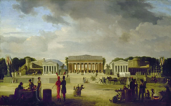 Vue du grand théâtre élevé sur la place de la Concorde pour la fête de la Paix, le 18... 1801. Creator: Jean Baptiste Louis Cazin