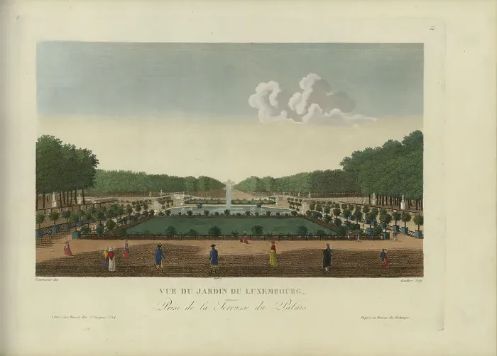 Framed Print : Vue du jardin du Luxembourg, prise de la terrasse du Palais, 1817-1824. Creator: Courvoisier-Voisin, Henri (1757-1830) Framed Print : Vue du jardin du Luxembourg, prise de la terrasse du Palais, 1817-1824. Creator: Courvoisier-Voisin, Henri (1757-1830)