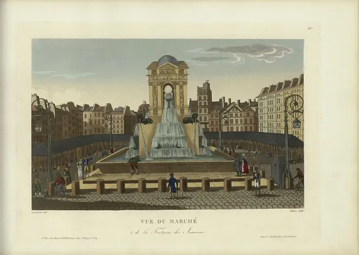 Framed Print : Vue du marché et de la fontaine des Innocents, 1817-1824. Creator: Courvoisier-Voisin, Henri (1757-1830) Framed Print : Vue du marché et de la fontaine des Innocents, 1817-1824. Creator: Courvoisier-Voisin, Henri (1757-1830)