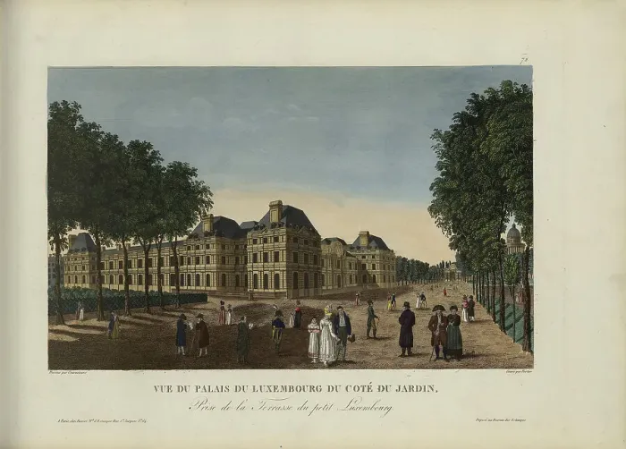 Framed Print : Vue du palais du Luxembourg du côté du jardin, prise de la terrasse du Petit-Luxembourg, 1817-1824. Creator: Courvoisier-Voisin, Henri (1757-1830) Framed Print : Vue du palais du Luxembourg du côté du jardin, prise de la terrasse du Petit-Luxembourg, 1817-1824. Creator: Courvoisier-Voisin, Henri (1757-1830)