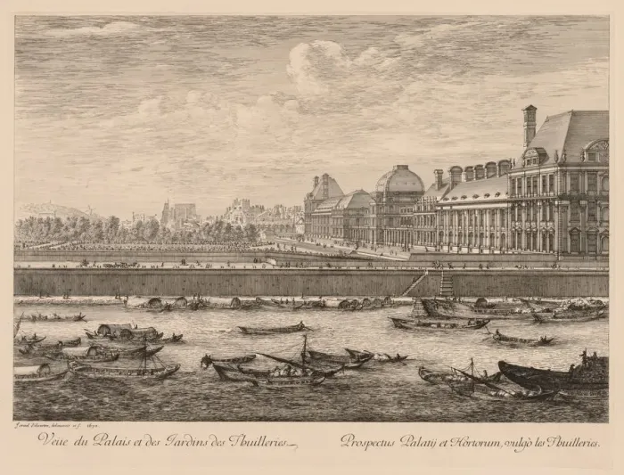 Framed Print : Vue du palais et des jardins des Tuileries, du cote du quai, 1670. Creator Framed Print : Vue du palais et des jardins des Tuileries, du cote du quai, 1670. Creator