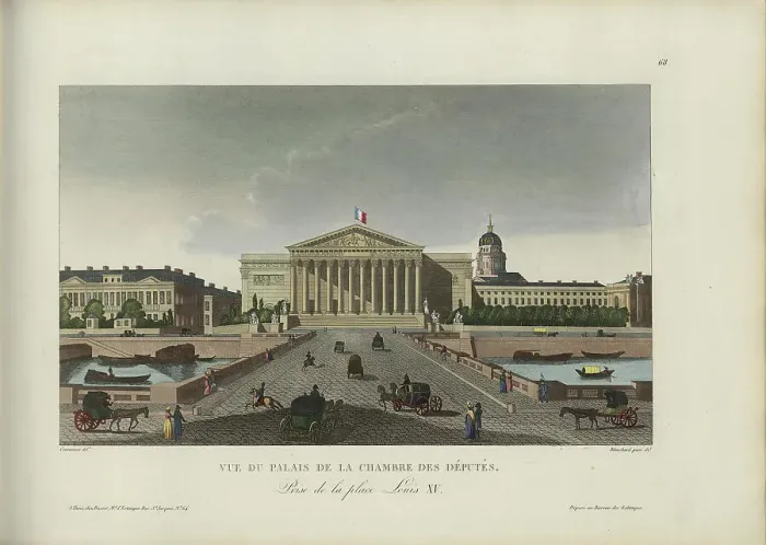 Framed Print : Vue du Palais de la Chambre des Députés, Prise de la Place Louis XV, 1817-1824. Creator: Courvoisier-Voisin, Henri (1757-1830) Framed Print : Vue du Palais de la Chambre des Députés, Prise de la Place Louis XV, 1817-1824. Creator: Courvoisier-Voisin, Henri (1757-1830)