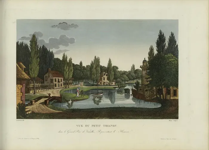 Framed Print : Vue du Petit Trianon, dans le grand parc de Versailles, représentant le Hameau, 1817-1824. Creator: Courvoisier-Voisin, Henri (1757-1830) Framed Print : Vue du Petit Trianon, dans le grand parc de Versailles, représentant le Hameau, 1817-1824. Creator: Courvoisier-Voisin, Henri (1757-1830)