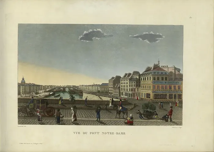 Framed Print : Vue du Pont Notre-Dame, 1817-1824. Creator: Courvoisier-Voisin, Henri (1757-1830) Framed Print : Vue du Pont Notre-Dame, 1817-1824. Creator: Courvoisier-Voisin, Henri (1757-1830)