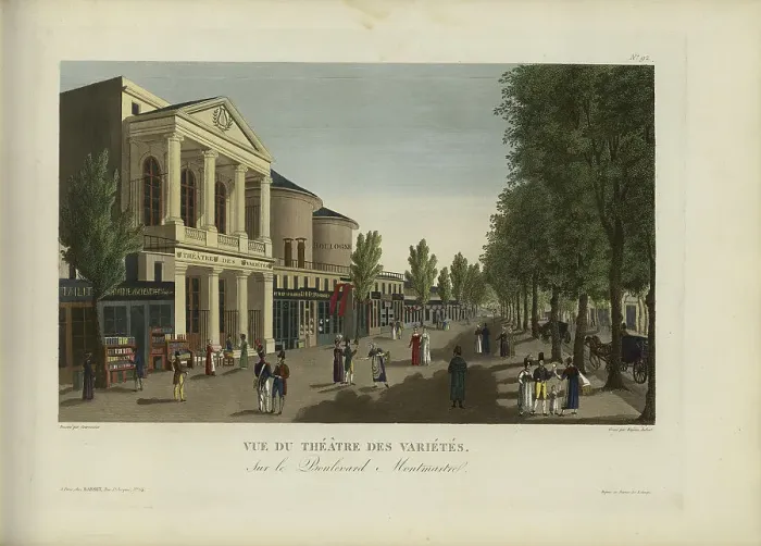 Framed Print : Vue du théâtre des Variétés, sur le boulevard Montmartre, 1817-1824. Creator: Courvoisier-Voisin, Henri (1757-1830)