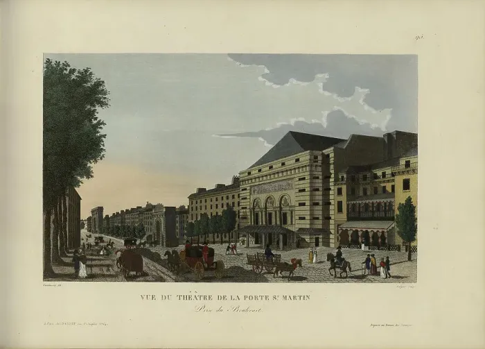 Framed Print : Vue du Théâtre de la Porte Saint-Martin, prise du boulevard, 1817-1824. Creator: Courvoisier-Voisin, Henri (1757-1830) Framed Print : Vue du Théâtre de la Porte Saint-Martin, prise du boulevard, 1817-1824. Creator: Courvoisier-Voisin, Henri (1757-1830)