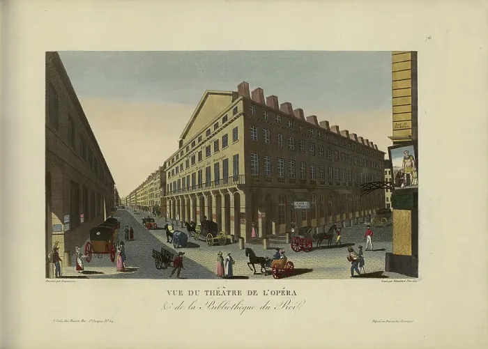 Framed Print : Vue du théâtre de l'Opéra et de la bibliothèque du roi, 1817-1824. Creator: Courvoisier-Voisin, Henri (1757-1830) Framed Print : Vue du théâtre de l'Opéra et de la bibliothèque du roi, 1817-1824. Creator: Courvoisier-Voisin, Henri (1757-1830)