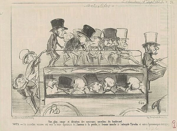 Vue... et elévation des... omnibus du boulevard... 19th century. Creator: Honore Daumier