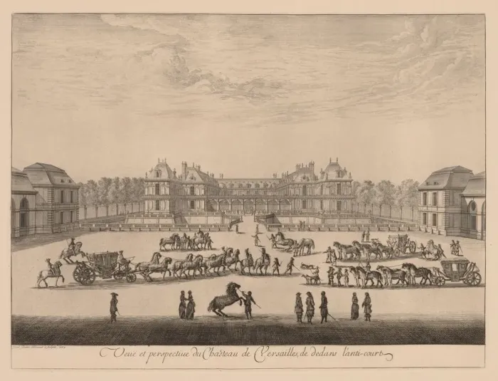 Framed Print : Vue et perspective du Chateau de Versailles, de dedans lanti-cour, 1664. Creator Framed Print : Vue et perspective du Chateau de Versailles, de dedans lanti-cour, 1664. Creator