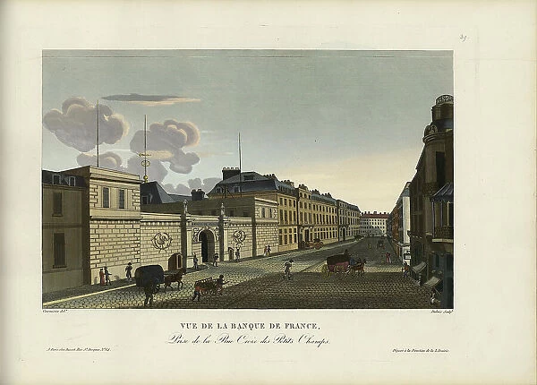 Vue de la Banque de France, prise de la rue Croix des Petits-Champs, 1817-1824. Creator: Courvoisier-Voisin, Henri (1757-1830)