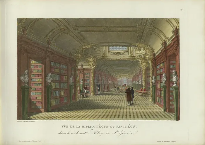 Framed Print : Vue de la bibliothèque du Panthéon, dans la ci-devant abbaye de Sainte-Geneviève, 1817-1824. Creator: Courvoisier-Voisin, Henri (1757-1830) Framed Print : Vue de la bibliothèque du Panthéon, dans la ci-devant abbaye de Sainte-Geneviève, 1817-1824. Creator: Courvoisier-Voisin, Henri (1757-1830)