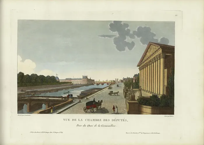 Framed Print : Vue de la Chambre des députés, prise du quai de la Grenouillère, 1817-1824. Creator: Courvoisier-Voisin, Henri (1757-1830) Framed Print : Vue de la Chambre des députés, prise du quai de la Grenouillère, 1817-1824. Creator: Courvoisier-Voisin, Henri (1757-1830)