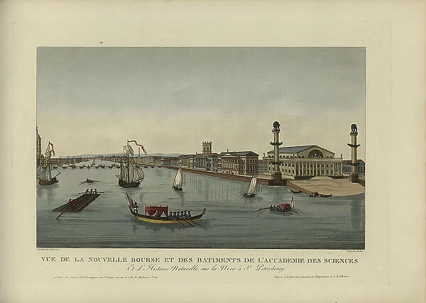 Vue de la nouvelle bourse et des bâtiments de l'académie des siences, et d'histoire... 1817-1824. Creator: Courvoisier-Voisin, Henri (1757-1830)