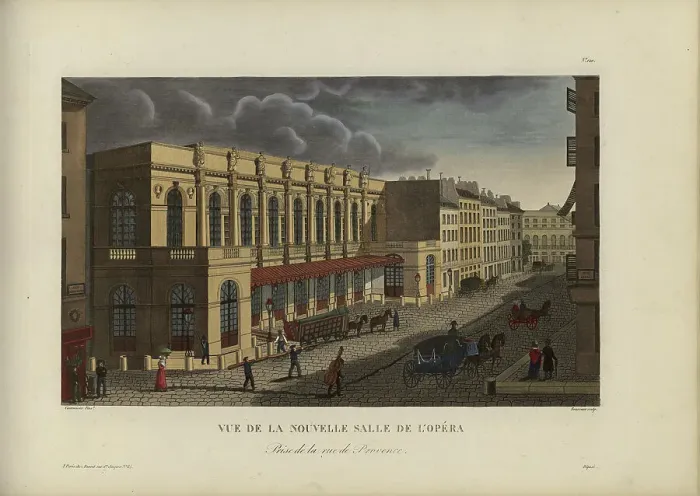 Framed Print : Vue de la nouvelle salle de l'opéra, prise de la rue de Provence, 1817-1824. Creator: Courvoisier-Voisin, Henri (1757-1830) Framed Print : Vue de la nouvelle salle de l'opéra, prise de la rue de Provence, 1817-1824. Creator: Courvoisier-Voisin, Henri (1757-1830)