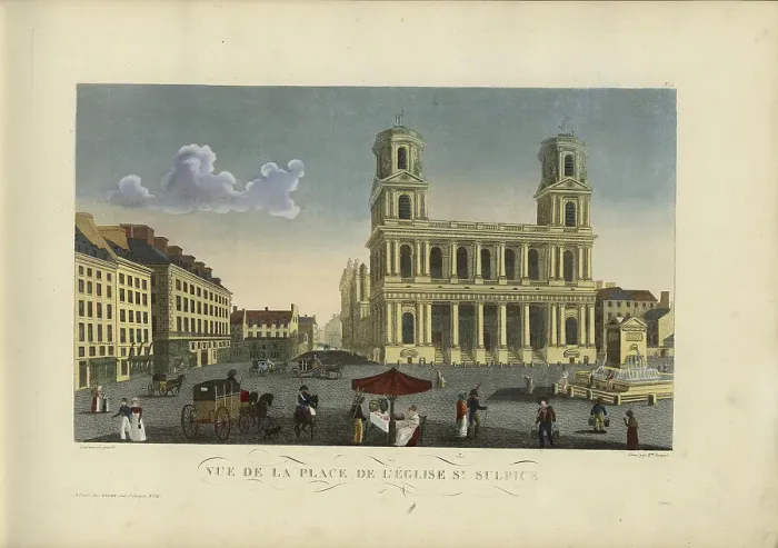 Framed Print : Vue de la place de l'église Saint-Sulpice, 1817-1824. Creator: Courvoisier-Voisin, Henri (1757-1830) Framed Print : Vue de la place de l'église Saint-Sulpice, 1817-1824. Creator: Courvoisier-Voisin, Henri (1757-1830)