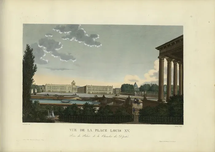 Framed Print : Vue de la place Louis XV, prise du palais de la Chambre des Députés, 1817-1824. Creator: Courvoisier-Voisin, Henri (1757-1830) Framed Print : Vue de la place Louis XV, prise du palais de la Chambre des Députés, 1817-1824. Creator: Courvoisier-Voisin, Henri (1757-1830)