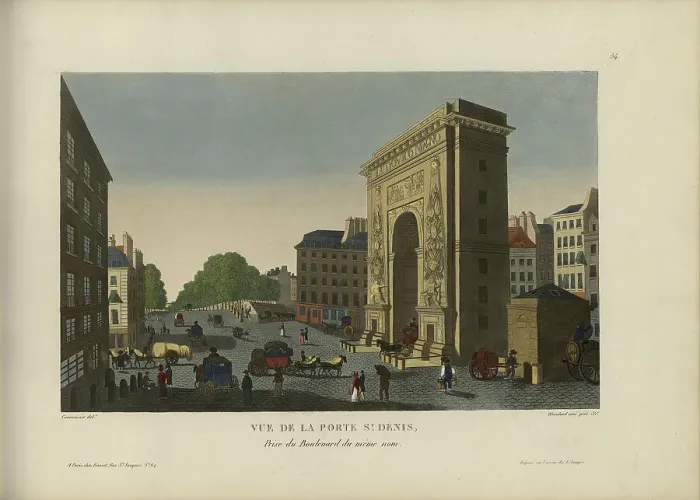Framed Print : Vue de la Porte Saint-Denis, prise du boulevard du même nom, 1817-1824. Creator: Courvoisier-Voisin, Henri (1757-1830) Framed Print : Vue de la Porte Saint-Denis, prise du boulevard du même nom, 1817-1824. Creator: Courvoisier-Voisin, Henri (1757-1830)