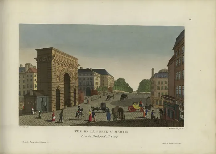 Framed Print : Vue de la Porte Saint-Martin, prise du boulevard Saint-Denis, 1817-1824. Creator: Courvoisier-Voisin, Henri (1757-1830) Framed Print : Vue de la Porte Saint-Martin, prise du boulevard Saint-Denis, 1817-1824. Creator: Courvoisier-Voisin, Henri (1757-1830)