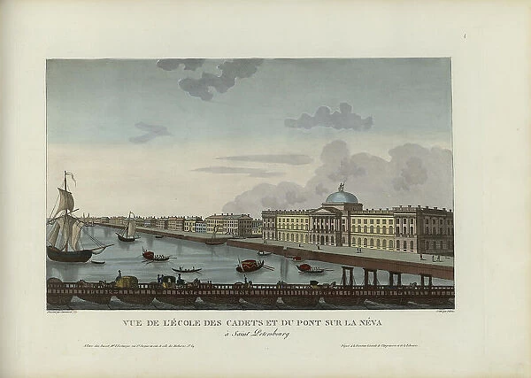 Vue de l'École des cadets et du pont sur la Néva, à Saint-Petersbourg, 1817-1824. Creator: Courvoisier-Voisin, Henri (1757-1830)