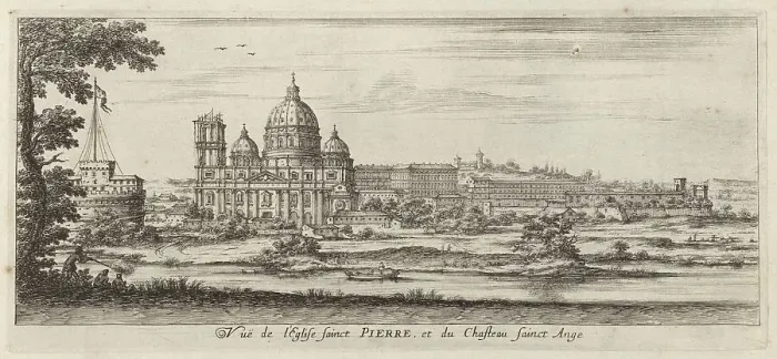Framed Print : Vuë de l'Eglise sainct Pierre, et du Chasteau Sainct Ange, 1640-1660. Creator: Israel Silvestre Framed Print : Vuë de l'Eglise sainct Pierre, et du Chasteau Sainct Ange, 1640-1660. Creator: Israel Silvestre
