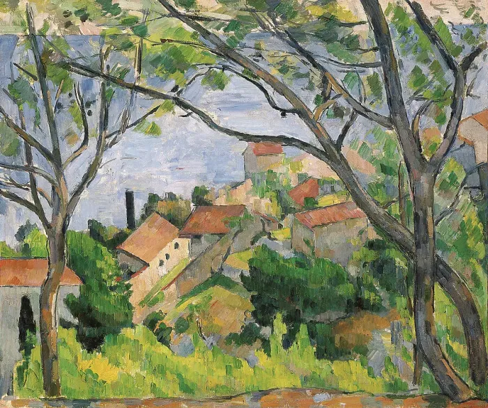 Framed Print : Vue de l'Estaque à travers les arbres, 1879. Creator: Cézanne, Paul (1839-1906) Framed Print : Vue de l'Estaque à travers les arbres, 1879. Creator: Cézanne, Paul (1839-1906)