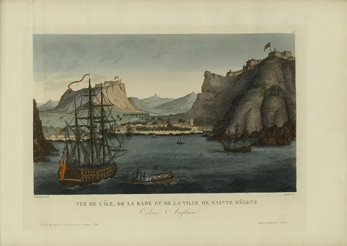 Framed Print : Vue de l'île, de la rade et de la ville de Sainte-Hélène, 1817-1824. Creator: Courvoisier-Voisin, Henri (1757-1830) Framed Print : Vue de l'île, de la rade et de la ville de Sainte-Hélène, 1817-1824. Creator: Courvoisier-Voisin, Henri (1757-1830)