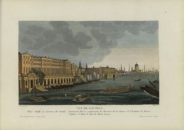 Vue de Londres, palais Adelfi ou caserne des Gardes Somerset House, renfermant les... 1817-1824. Creator: Courvoisier-Voisin, Henri (1757-1830)