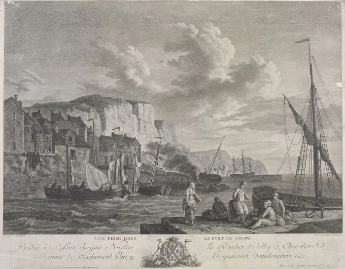 Framed Print : Vue prise dans le port de Dieppe (View of the port of Dieppe), c.1771. Creator: Marie-Jeanne Ozanne Framed Print : Vue prise dans le port de Dieppe (View of the port of Dieppe), c.1771. Creator: Marie-Jeanne Ozanne