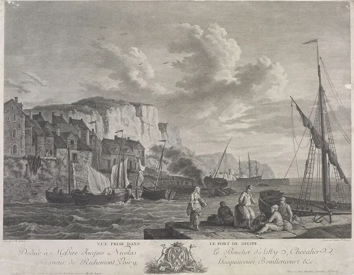 Framed Print : Vue prise dans le port de Dieppe (View of the port of Dieppe), c.1771. Creator: Jeanne Francoise Ozanne Framed Print : Vue prise dans le port de Dieppe (View of the port of Dieppe), c.1771. Creator: Jeanne Francoise Ozanne
