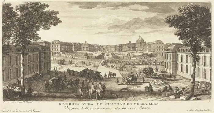 Framed Print : Vue Prise de la grande avenue entre les deux Ecuries. Creator: Jacques Rigaud Framed Print : Vue Prise de la grande avenue entre les deux Ecuries. Creator: Jacques Rigaud