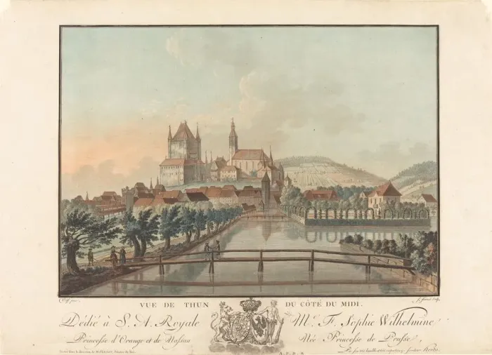 Framed Print : Vue de Thun du Cote du Midi, probably 1776. Creator: Jean Francois Janinet Framed Print : Vue de Thun du Cote du Midi, probably 1776. Creator: Jean Francois Janinet