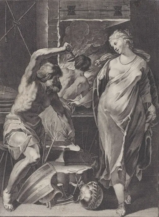 Framed Print : Vulcan forging the armor of Achilles, 1624-75. Creator: Pierre Daret Framed Print : Vulcan forging the armor of Achilles, 1624-75. Creator: Pierre Daret