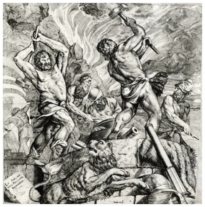Framed Print : Vulcans Forge, 16th century, (1937). Artist: Cornelis Cort Framed Print : Vulcans Forge, 16th century, (1937). Artist: Cornelis Cort