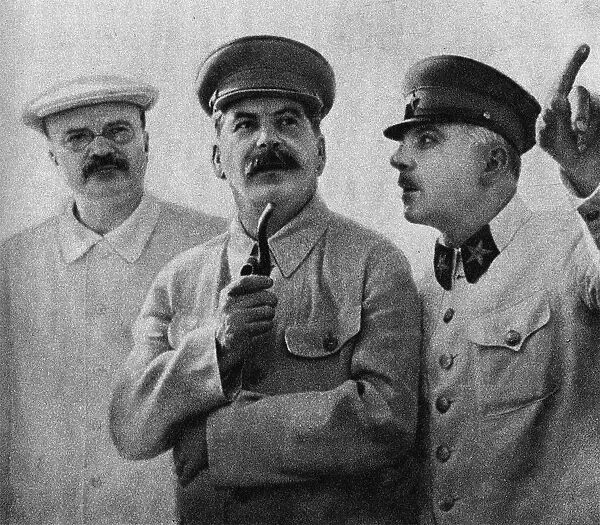 Vyacheslav Molotov, Joseph Stalin and Kliment Voroshilov on the Central Aerodrome, June 25, 1937, 1937
