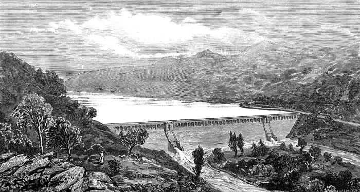Framed Print : The Vyrnwy new waterworks for Liverpool, 1881. Creator: W. I. Mosses Framed Print : The Vyrnwy new waterworks for Liverpool, 1881. Creator: W. I. Mosses