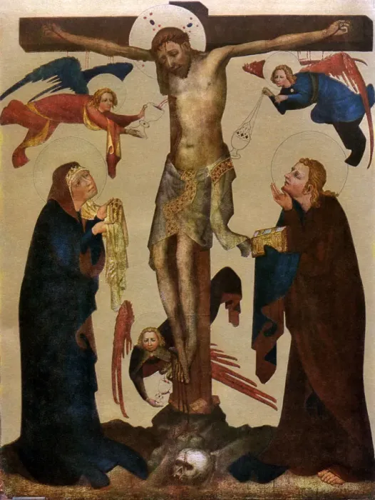 Framed Print : The Vyssi Brod Crucifixion, before 1400 (1955). Artist: Master of the Vyssi Brod Altar Framed Print : The Vyssi Brod Crucifixion, before 1400 (1955). Artist: Master of the Vyssi Brod Altar