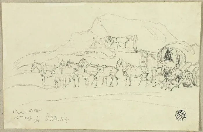 Framed Print : Wagon with Eight Horses Being Hitched, n.d. Creator: John Ward I Framed Print : Wagon with Eight Horses Being Hitched, n.d. Creator: John Ward I