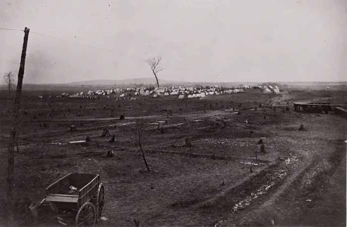 Framed Print : [Wagon in a landscape with army encampment in the distance]. Brady album, p. 125, 1861-65