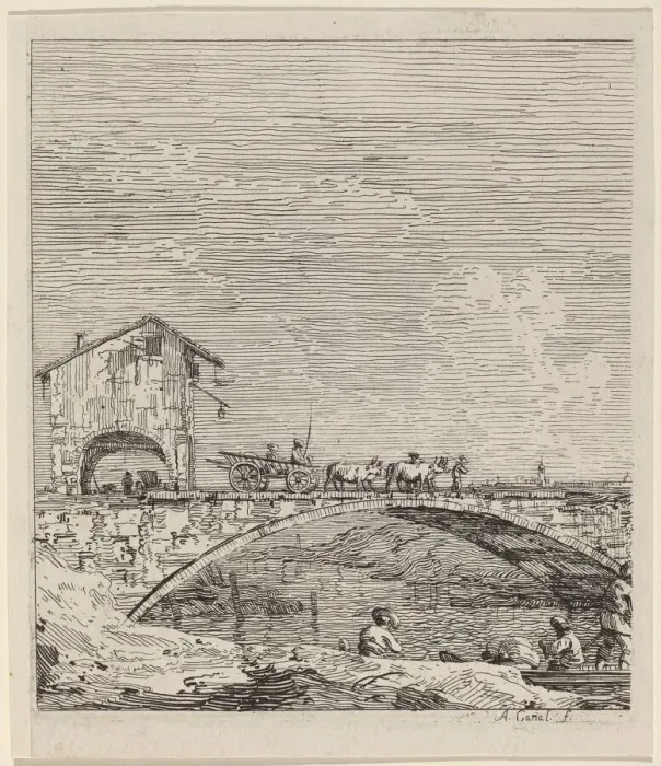 Framed Print : The Wagon Passing Over a Bridge, c. 1735 / 1746. Creator: Canaletto Framed Print : The Wagon Passing Over a Bridge, c. 1735 / 1746. Creator: Canaletto