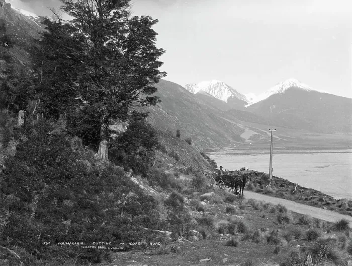 Framed Print : Waimakariri cutting, West Coast Road, 1880s. Creator: Burton Brothers Framed Print : Waimakariri cutting, West Coast Road, 1880s. Creator: Burton Brothers