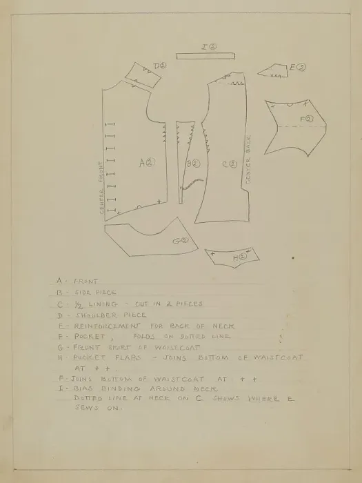 Framed Print : Waistcoat Pattern, c. 1936. Creator: Rosalia Lane Framed Print : Waistcoat Pattern, c. 1936. Creator: Rosalia Lane