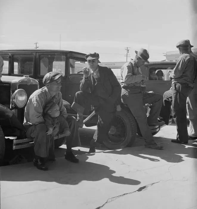 Framed Print : Waiting for the relief checks at Calipatria, California, 1937. Creator: Dorothea Lange