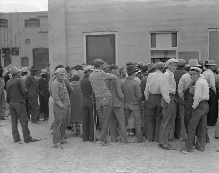 Framed Print : Waiting for the semi-monthly relief checks at Calipatria, California, 1937. Creator: Dorothea Lange Framed Print : Waiting for the semi-monthly relief checks at Calipatria, California, 1937. Creator: Dorothea Lange