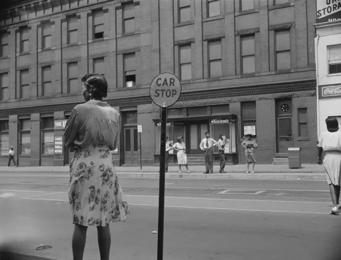 Framed Print : Waiting for the street car at 7th and Florida Avenue, N. W. Washington, D. C. 1942. Creator: Gordon Parks Framed Print : Waiting for the street car at 7th and Florida Avenue, N. W. Washington, D. C. 1942. Creator: Gordon Parks